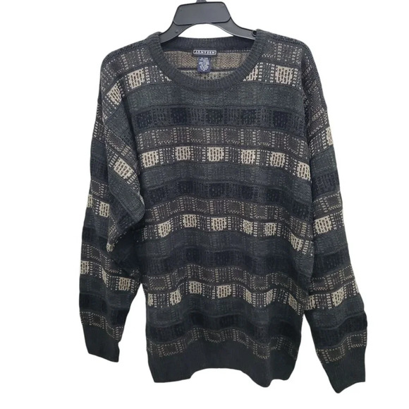 Jantzen Men's Vintage 80s Green Check‎ Funky Eclectic Grandpa Street Sweater XL